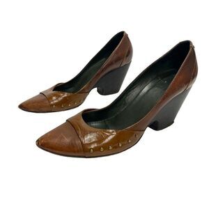 Vintage Brown Italian Leather Studded Heels 70s